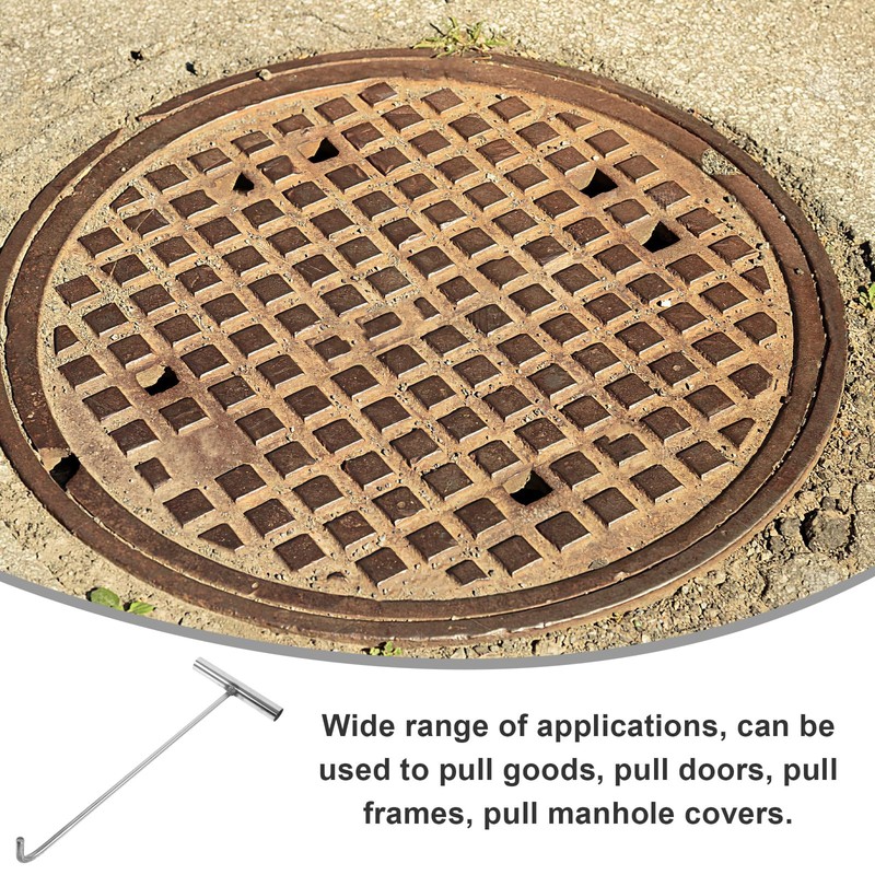 GANAZONO Stainless Steel Manhole Cover Hook T-Shaped Lifting Tool for