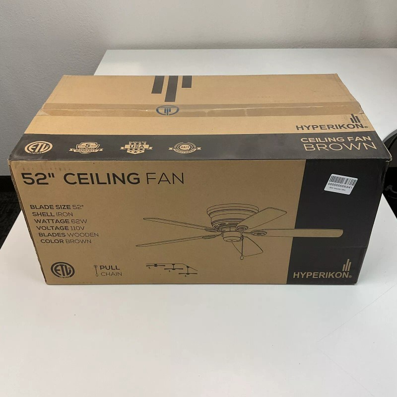 Hyperikon Indoor Ceiling Fan With Pull Chain, 52-inch Wood Ceiling