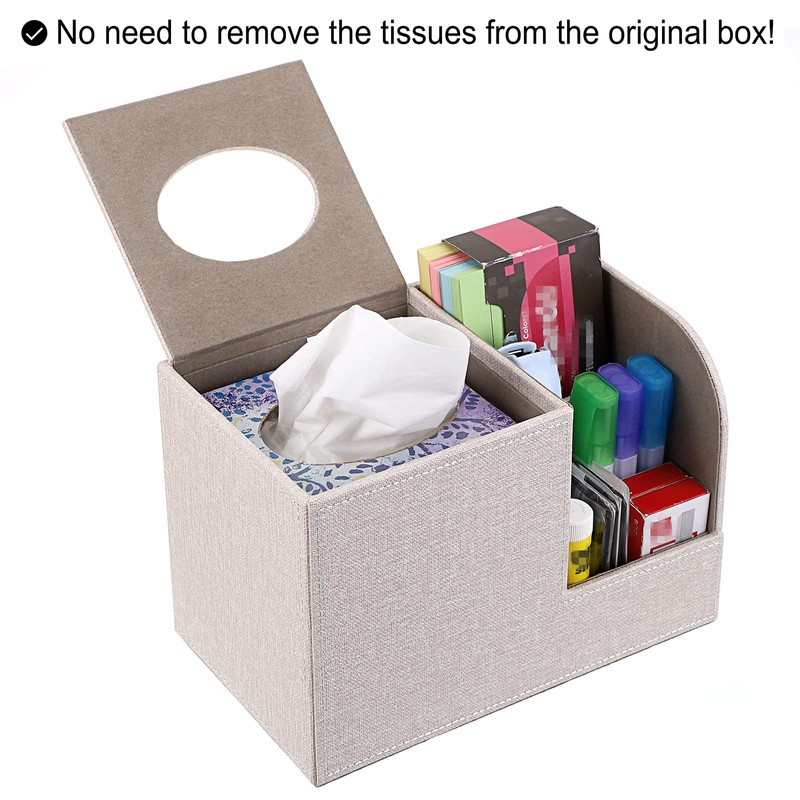 BTSKY Linen Beige Square Tissue Box Cover With Two Side