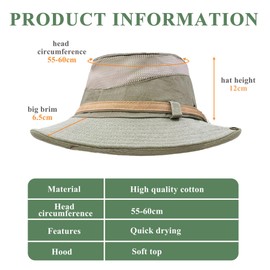 ehsbuy Sun Hat Men's Breathable Mesh Safari Fishing Hat Foldable Wide Brim Summer Hat Cowboy Style Adjustable Boonie Bucket Hat for Hiking Travel Outdoor, khaki, 55-60