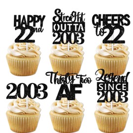 18pcs Black Glitter Dessert Cupcake Pick for Straight Outta 2003 Legend Since 2003 Theme Decor Supplies Men Boys Happy 22nd Birthday Party Decoration