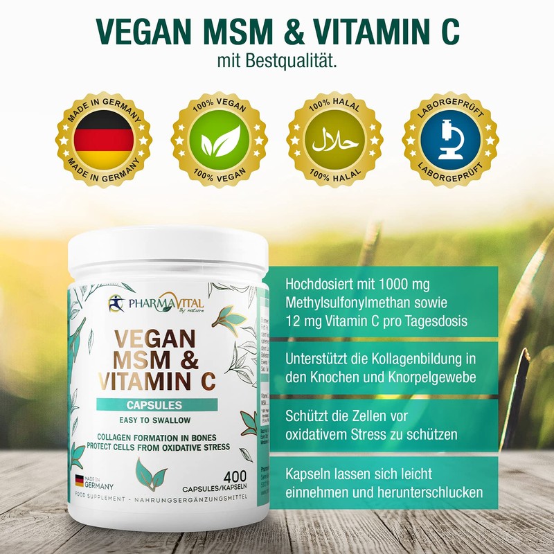 Pharmavital Vegan MSM & Vitamin C Capsules from Germany (Pack