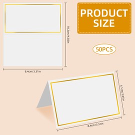 Place Cards 50Pcs Small Table Card with Gold Foil Border 2" x 3.5" Tent Name Cards for Table Setting Wedding Placecards for Table,Wedding, Dinner Parties