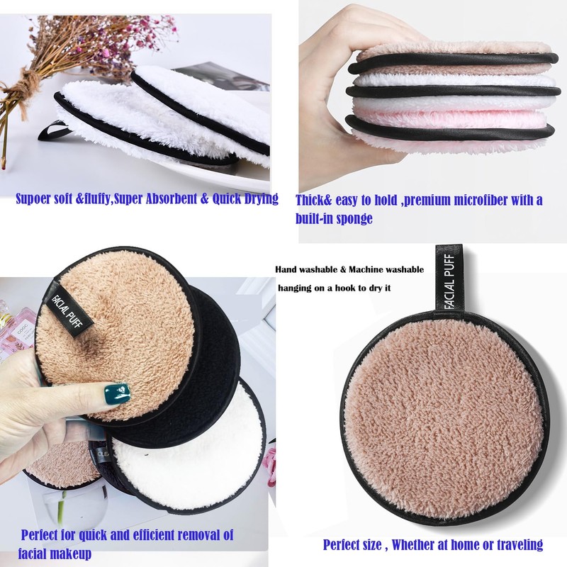 Reusable Makeup Remover Pads,6 Pack Facial Make Up Removal Wipes,