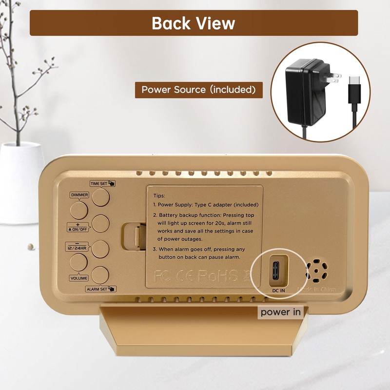 Peakeep Slim Digital Mirror Aesthetic Alarm Clock for Bedrooms Desk