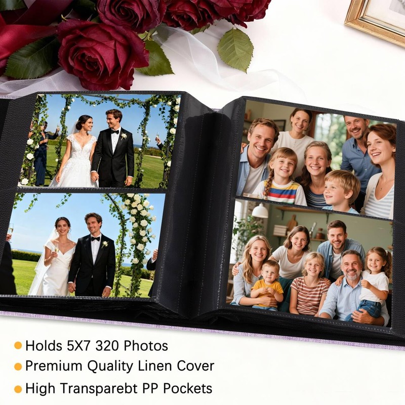 Aevdor 5x7 Photo Album, Holds 320 Photos, Linen Cover, Black