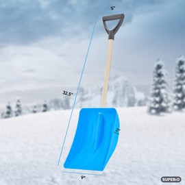 Superio Snow Shovel for Driveway, Stairs, Car Snow Removel Scooper Shovel Snow Pusher Sturdy Heavy Duty Plastic with Wooden Metal Handle (Blue-4)
