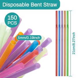 150PCS Disposable Plastic Drinking Straws - Flexible Straws Disposable Long Colorful PP Plastic Striped Assorted Colors for Home Use Milk Juice Drinks(multicolor)