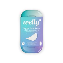 Welly Bandages - Biggie Face Savers, Hydrocolloid Acne Blemish Patch, Adhesive, Large Spot Shape for Chin, Nose, and Forehead, Clear - 8 ct