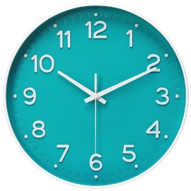 MEIRED Wall Clock 12 Inch Silent Non Ticking Battery Operated Round Wall Clock Modern Simple Style Decor Clock for Home/Office/School/Kitchen/Bedroom/Living Room, Teal and White