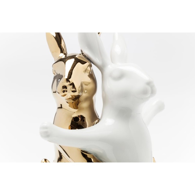 Kare Hugging Rabbits Design Decorative Figurine, White / Gold, Decorative