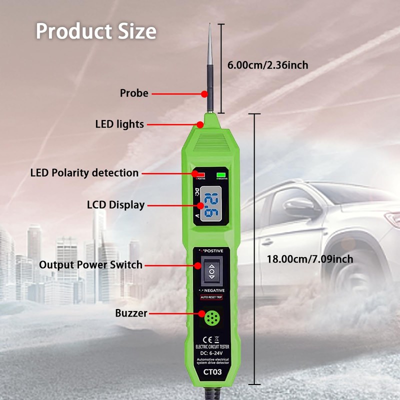 CT03 Power Circuit Tester, 6-24V DC Test Light Short Circuit,
