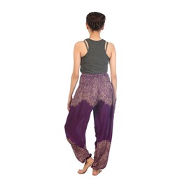 LOFBAZ Palazzo Pants for Women Harem Yoga Maternity Joggers Pajama Hippie Boho Travel Lounge Clothing Bohemian Beach Floral 1 Purple Small