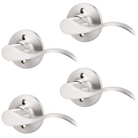 GOBEKOR 4 Pack Brushed Nickel Half Dummy Door Handle for Closet Keyless Interior Door Lever Wave Right Handed Single Dummy Handles
