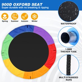 Odoland 40in Kid Tree Swing - Large Saucer Outdoor Swing - Chidren Round Swing 900D Waterproof Oxford Platform Swing for Kids, Backyard Flying Swing wirh Adjustable Hanging Ropes Color