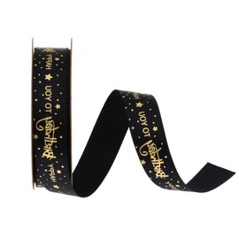 Leadigol Satin Printing Ribbon, Birthday Ribbon, DIY Gift Wrapping Ribbon Party Supplies, Black Satin Ribbons with Gold Printed Gift Ribbon for Birthday Gift Wrapping (20 Yards)