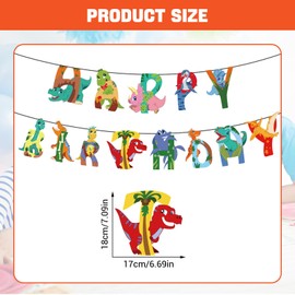 CharmeFleur Dinosaurier Happy Birthday Banner, Geburtstags Schild für Party Dekoration, Geburtstagsdeko für Kinder, Dinosaurier Party Dekorationen, Dinosaurierthemen Geburtstagsdeko