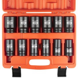 LLNEDL 3/4 Inch Drive Socket Set, 12Pcs Impact Deep/Jumbo Sockets, Standard SAE 3/4" to 1-9/16", 6-Point CR-MO Heavy-Duty Big Socket Set for Large Vehicle & Equipment Maintenance