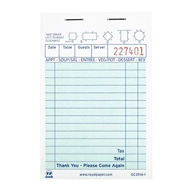 AmerCare Royal Green Guest Check Paper Receipt Book, Carbonless Order Book with 14 Lines, 1 Part Booked, Case of 100 Server Notepad Books
