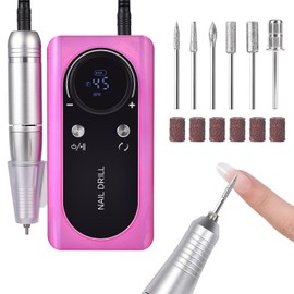 siyuwuro Portable Nail Drill 45000 RPM Professional Cordless Rechargeable Electric Nail File for Removing Polishing Acrylic Gel Nails with 6 Drill Bits & Sanding Bands, Nail Salon Home Use (Purple)