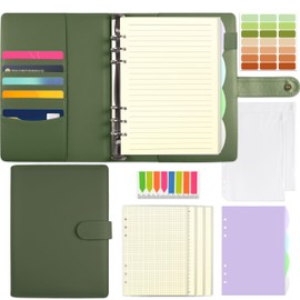 Qefuna A5 Ring Binder, A5 Refillable with 180 Sheets, A5 Refill Paper, Notebook A5 with Binding Pockets and Dividers, A5 Binder for Men and Women, Green
