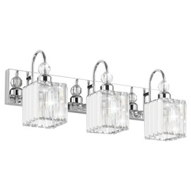 Ralbay Chrome Crystal Bathroom Vanity Light - 3-Lights, 24" Modern Wall Light Fixtures