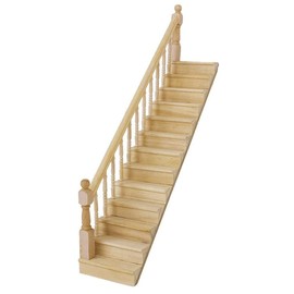 Miniature Stairs 1:12 Scale Dollhouse Furniture Wooden Handrail DIY Unpainted Staircase Dollhouse Accessories Pre-Assembled Steps Model (Left-Handrail)