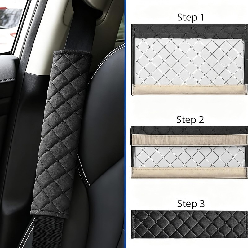 4PCS Soft Plush Seat Belt Pads, Black Checkered & Velvet