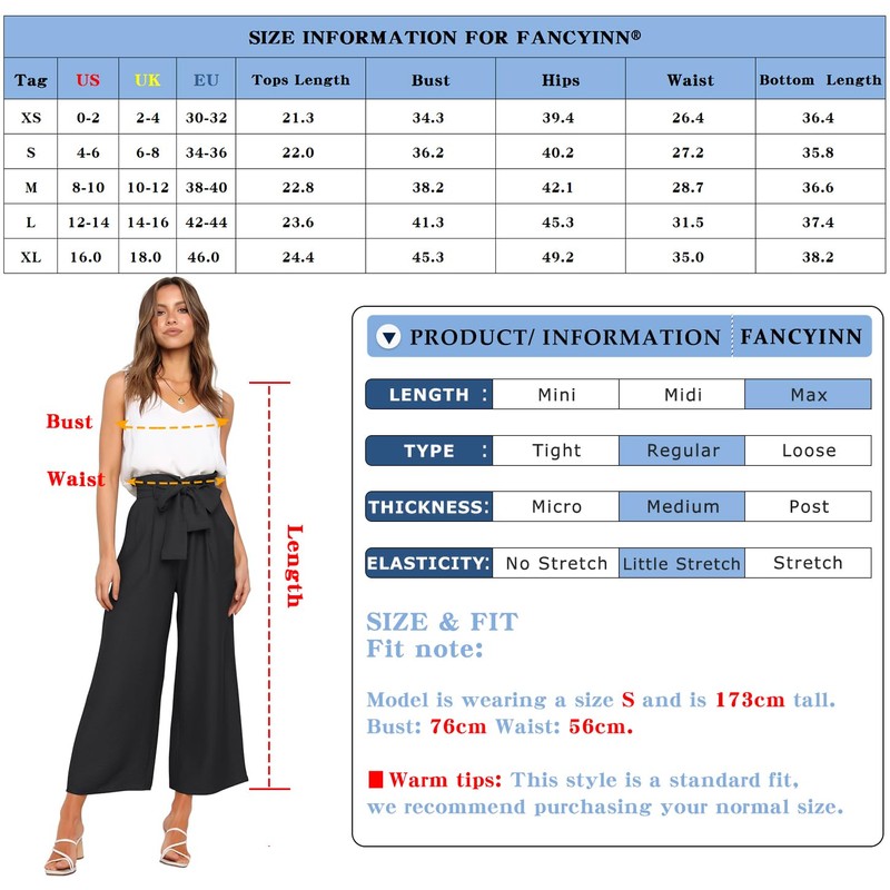 FANCYINN Womens 2 Piece Crop Pants Set V Neck Tank