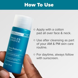 Paula's Choice Skin Balancing Pore-Reducing Face Toner with Niacinamide for Combination & Oily Skin, Minimizes Large Pores, Controls Oil & Shine, Acne-Prone Friendly, Travel Size, 1 Fl Oz