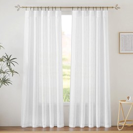RYB HOME White Curtains & Drapes - Linen Textured Semi Sheer Curtains Privacy Panels for Living Room Bedroom Dining Bathroom Farmhouse Bay Window Decor, W 70 x L 84, 2 Pcs