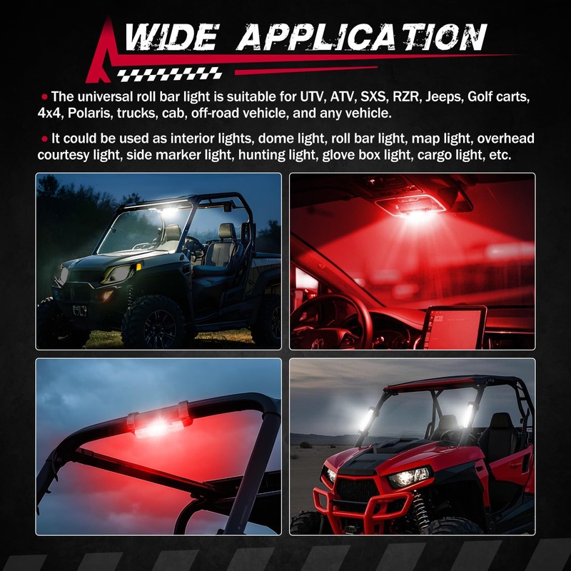 UTV Dome Light, FASTCHOY AUTO Roll Bar Light Interior Dome
