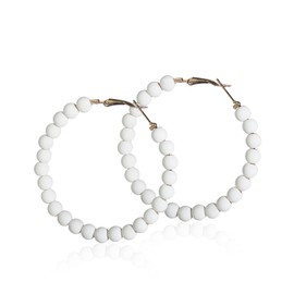 Chic Resin Beaded Hoop Earrings Mixed Color Colorful Acrylic Circle Round Matte Dangle Earrings for Women Gilrs Minimalist 80S Geometric Party Jewelry-White