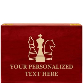 Crown Awards Chess Rosewood Humidor Gift, Customize with Your Own Text Engraving Prime