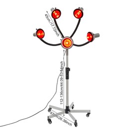 5 Head Infrared Heat Lamp, 750Wl Infrared Hair Color Processor, Upgraded 5-Wheel Base - More Stable, Adjusting Height Hair Salon Heat Lamps for Perming Dyeing Shaping Baking Oiling Hair Care, Grey