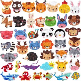 EOGRFW 43Pcs 5D Diamond Painting Stickers Kits for Kids,Animal Diamond Painting Stickers by Numbers,DIY Diamond Art Mosaic Stickers,Art Craft Animal Stickers Painting with Diamonds for Kids Beginners