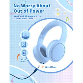 Xunpuls Kids Bluetooth Headphones,Foldable On Ear Wireless Headphone,Stereo Sound with MIC,10H Playtime,Bluetooth 5.3,Kids Wireless Headphones Over Ear for Kid Adult School Online Class (Blue)
