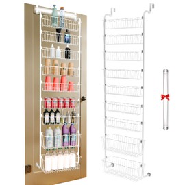 HOKOSFOKOS Over Door Organizer Storage - Metal Over The Door Pantry Organizer Heavy Duty Hanging Storage Rack, Behind Cabinet Shelves for Home, Kitchen, Bathroom, Closet, Pantry, 9-Tier Shelf, White