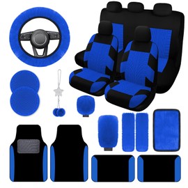 JINGSEN 21 Pcs Car Seat Covers Full Set for Women,Car Seat Covers for Car Floor Mats,3D Tyre Print with 5mm Composite Sponge Automotive Interior Universal Car Seat Cover,Accessories Full SUV(Blue)