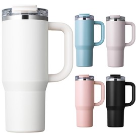 Homealexa Insulated Tumbler 900ml/30oz 304 Stainless Steel, Double Wall Vacuum Design with Leak-Proof Lid and Straw, Perfect for Cold & Iced Beverages White