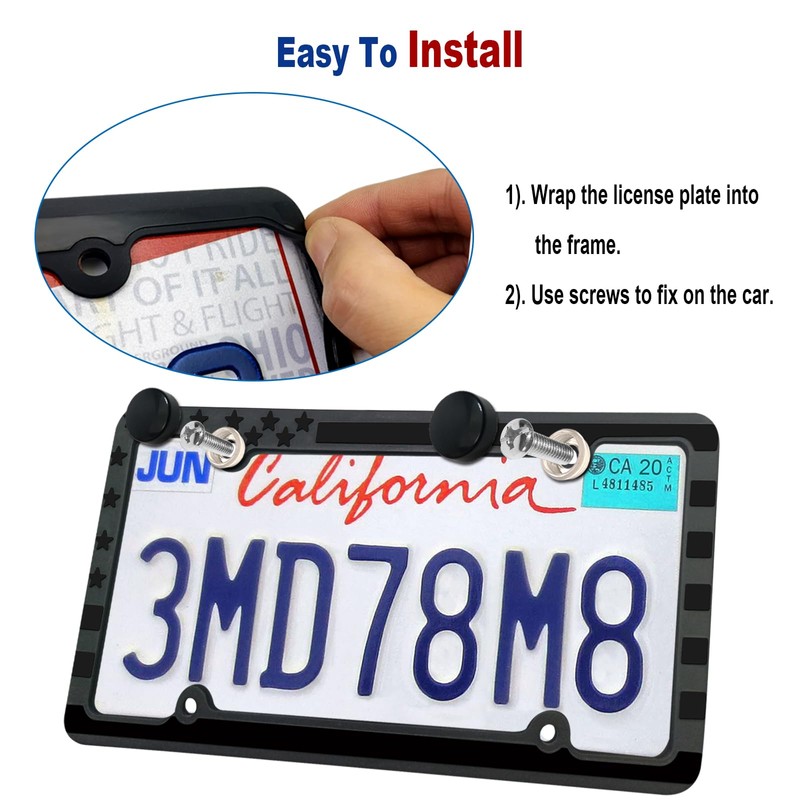Silicone American Flag License Plate Frames- Rustproof Patriotic Gloss USA