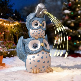 Solar Garden Statues Outdoor Decor, Watering Owl Statue Garden Decor, Resin Yard Decorations Outdoor for Patio, Porch, Balcony, Lawn Ornaments, House Warming Birthday Gifts for Mom Women Grandma