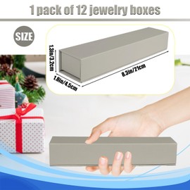 Jewelry Gift Box, 12 Pack Velvet Lined Style Box for Necklace & Bracelet Organizer Elegant Jewelry Storage Box for Gift Giving Flip-Up Design Ring & Necklace Packaging, 8.3x1.8x1.4 Inches (Gray)