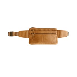Roma Leathers Vintage Leather Fanny Pack - Premium Light Brown Cowhide Leather Waist Pack - Adjustable Waist Strap - Multi Pocket Belt Bag - Designed in USA