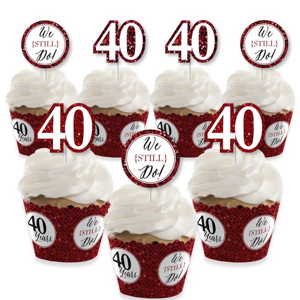 Big Dot of Happiness We Still Do – 40 aniversario de boda – Decoración de cupcakes – Aniversario fiesta Cupcake Wrappers and Treat Picks Kit – Juego de 24