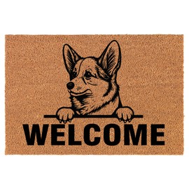 Welcome Doormat Coco Coir Door Mat Gift Welcome Peeking Corgi (30" x 18")