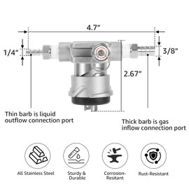 Dbgogo Low Profile Keg Coupler, All 304 Stainless Steel S Type Keg Coupler Space Saving Twist-Activated Homebrew European Keg Tap with Safety Pressure Relief Valve and Connection Tape and Hose Clamp