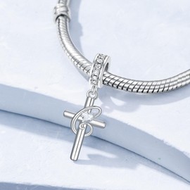 PROESS Initial Cross Charm 925 Sterling Silver Letter Pendant Bead Initial Cross Bracelet Initial Jewellery Gifts for Women and Girls, Sterling Silver, No Gemstone