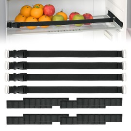 Homakover 4 Pack RV Refrigerator Adjustable Block Belt, RV Refrigerator Blocker with Buckle, Adhesive Tape RV Fridge Blocker, Black