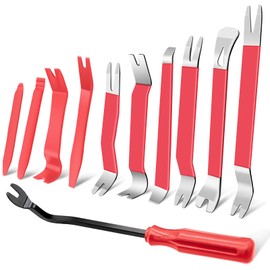 Zecirl 11 PCS AutoTrim Removal Tool Kit, Metal Pry Tool Auto Fastener Remover Pry Bar Set Trim Remover Kits for Vehicle Door Panel, Audio Radio Panel, Dashboard Repair Kit RED
